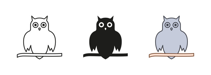 Spooky owl line and silhouette icon set vector