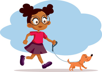 Girl Walking Dog in Park Vector Image