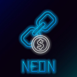 glowing neon line chain link and coin icon vector