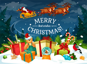 Christmas Gift & Santa Sleigh Vector Image