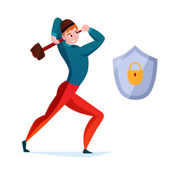 hacker breaking shield composition vector image