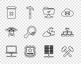 set line computer network two crossed hammers vector image