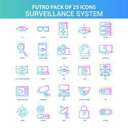 25 green and blue futuro surveillance icon pack vector