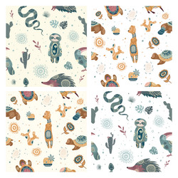 seamless patterns with animals in boho style vector