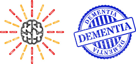 Scratched dementia badge and net brain shine web vector