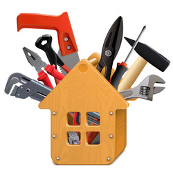 wooden house toolbox with tools vector