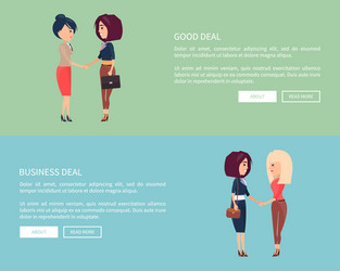 Good business deal st of posters with two women vector