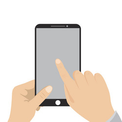 Hand holding black smartphone touching blank vector