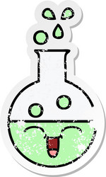 Distressed sticker of a cute cartoon test tube vector