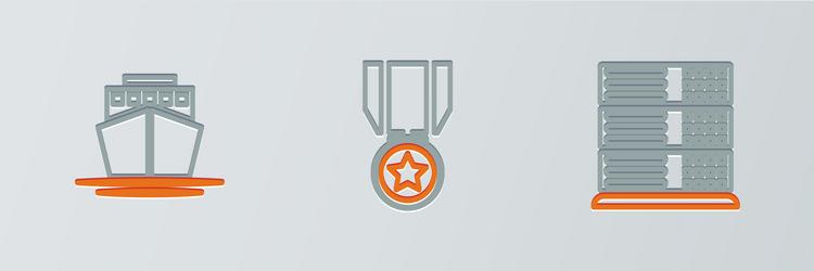 set line server data web hosting ship and medal vector image