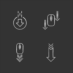 Computer mouse and arrowheads chalk white icons vector