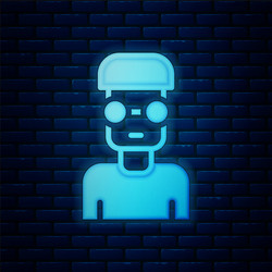 glowing neon nerd geek icon isolated on brick wall vector image
