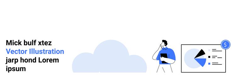 man analyzing pie chart data with tablet in cloud vector image