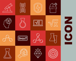 Set line solar system test tube and flask square vector