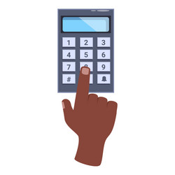 hand entering code on security keypad with buttons vector image
