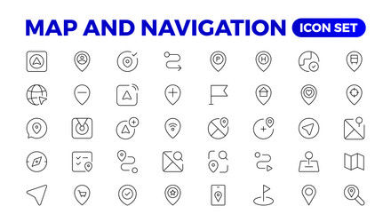 navigation line icons symbol of map location vector image