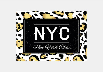 nyc slogan typography on leopard pattern vector