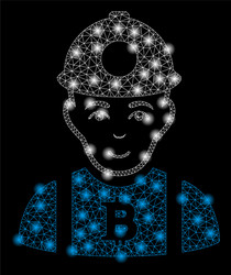 Bright mesh wire frame bitcoin miner with flare vector