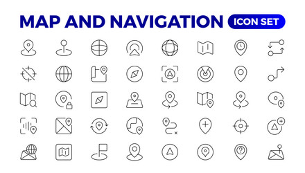 navigation line icons symbol of map location vector image