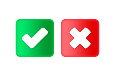 Green tick check mark and cross symbols icon vector