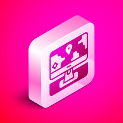 isometric computer monitor and folded map vector image