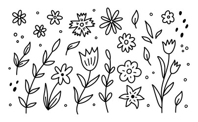 Set of cute spring flowers and branches vector