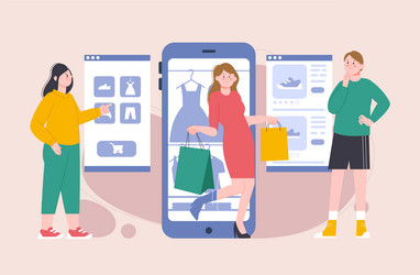 Teenagers shopping online with smartphone happy vector