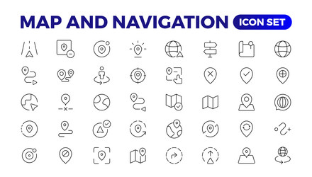 navigation line icons symbol of map location vector image