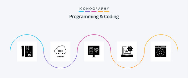 programming and coding glyph 5 icon pack vector