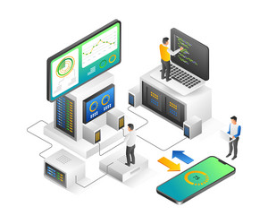 flat isometric concept of developer team building vector image