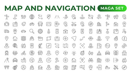 navigation line icons symbol of map location vector image