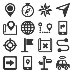 map and navigation icons set on white background vector image