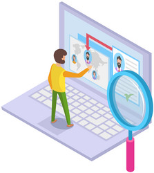 man looking at user profiles in social network vector image