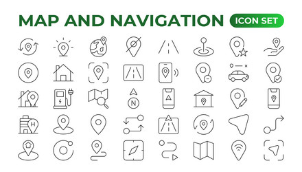 navigation line icons symbol of map location vector image