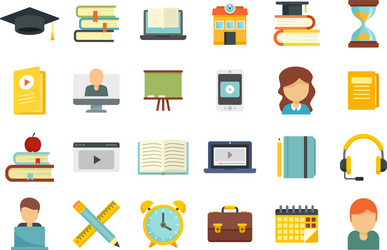 Tutor icons set flat isolated vector