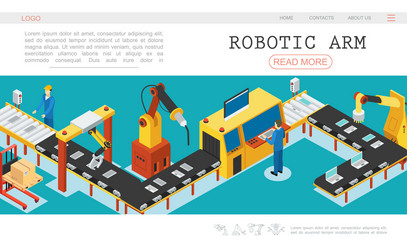 isometric automated factory web page template vector