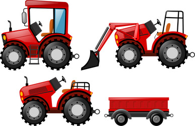 Red tractor and bulldozer set vector