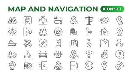 navigation line icons symbol of map location vector image