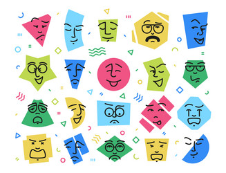 doodle shapes with faces happy angry scared vector