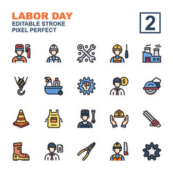 icon set labor day made with line color technique vector image