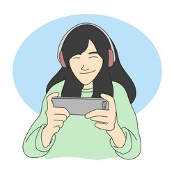 Young woman wearing headset and playing online vector