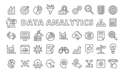 Set of data analytics icons in line design vector