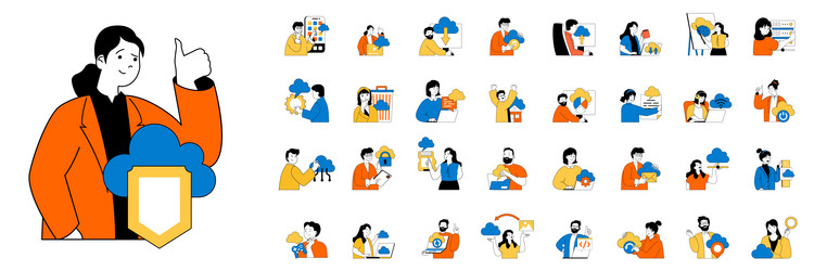 cloud computing concept with people situations vector image
