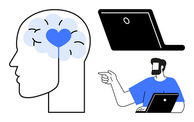 man pointing appealing to heart within brain vector image