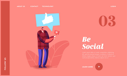 man with smartphone give likes in social network vector image
