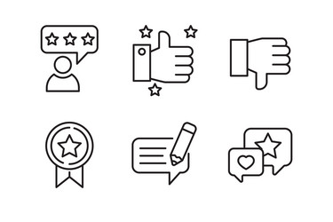 Set of review and feedback icons in linear style vector