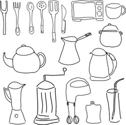 Drawn picture with kitchen stuff vector