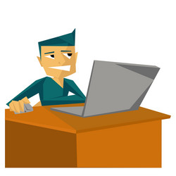 Man working with laptop on table vector