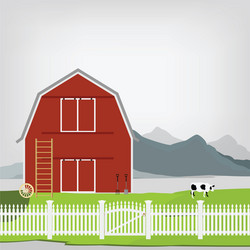 A farm with red house and windmill Royalty Free Vector Image