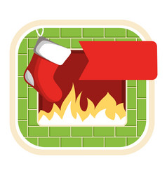 christmas label icon flat with fireplace and sock vector